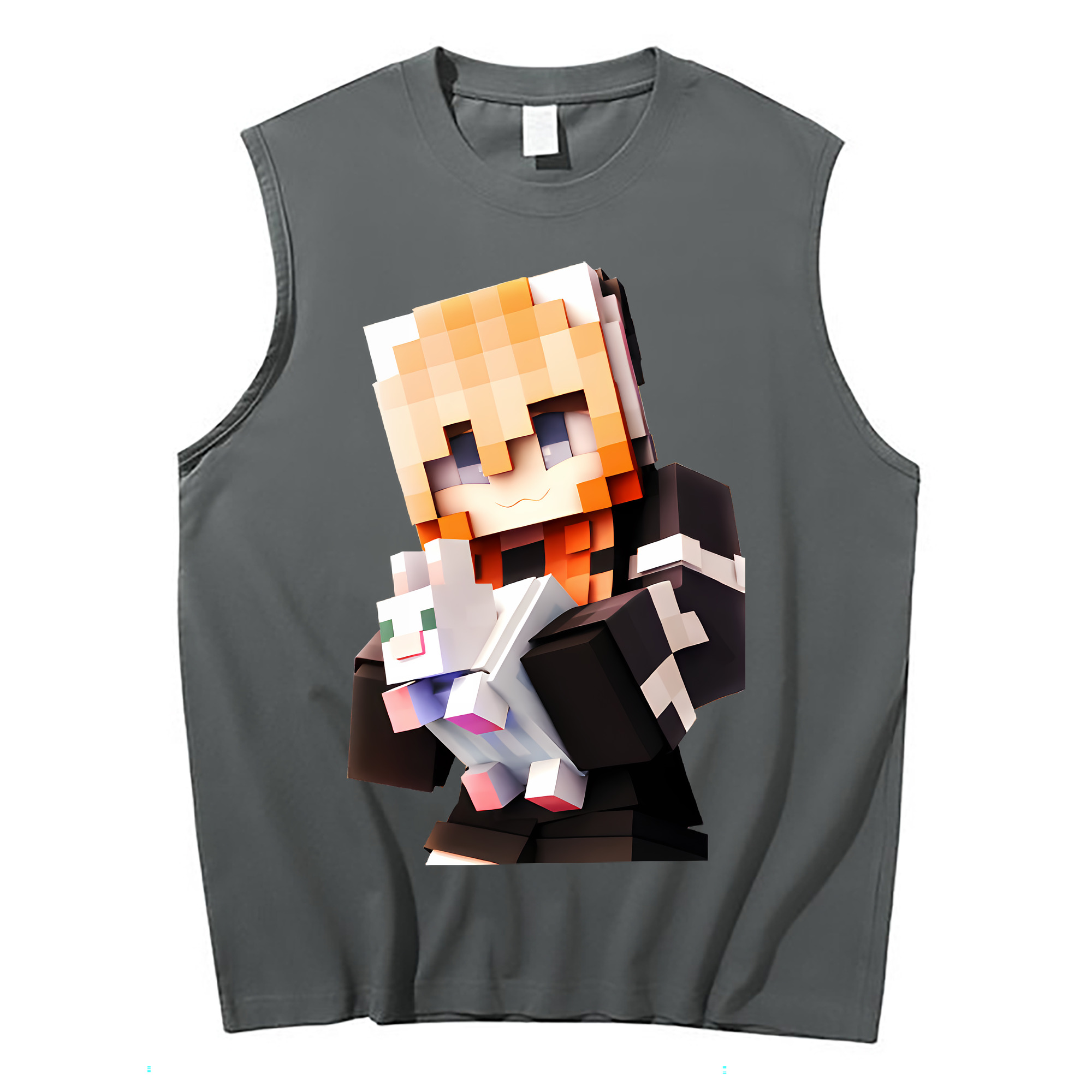 （画像用） マインクラフト ブロックの世界 Minecraft MC Block world コットン100％タンクトップ（フロントプリント）
